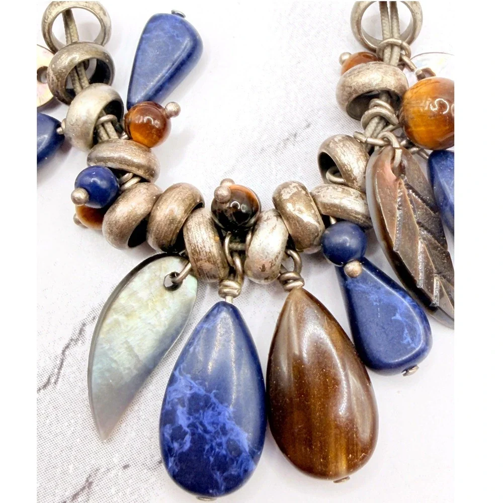 Unique Blue‎ Stone Charm Bracelet Abalone Leaf Boho Quartz Iolite